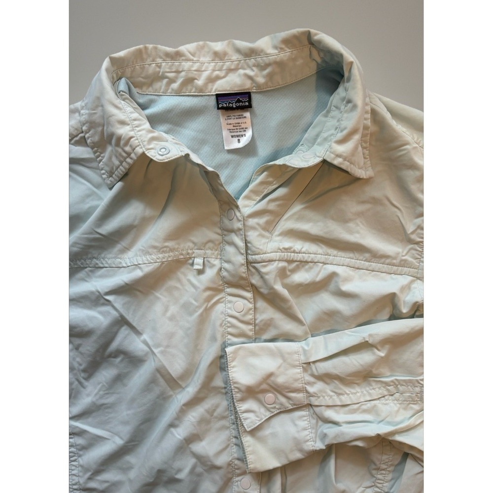 Patagonia Woman's Outdoor Nylon Snap Button Light Blue Top-8